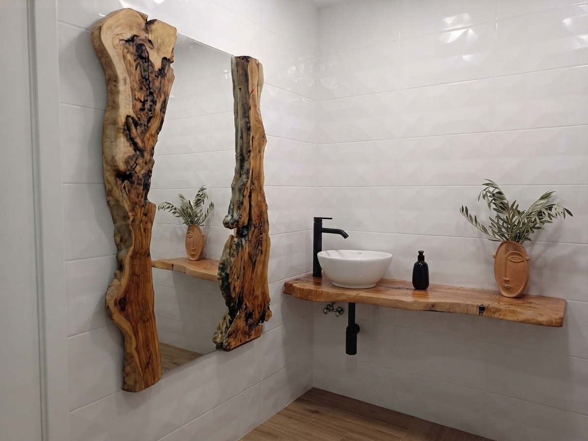 Encimera para lavabo de olivo artesanal con bordes naturales
